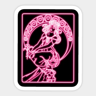 Pink Neon Light Mucha Art Nouveau Summer Time Sticker